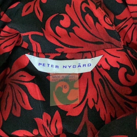 Peter Nygard Red/Black Print Sleeveless Ruched Waist V-Neck Dress in Size 16 - Picture 14 of 14